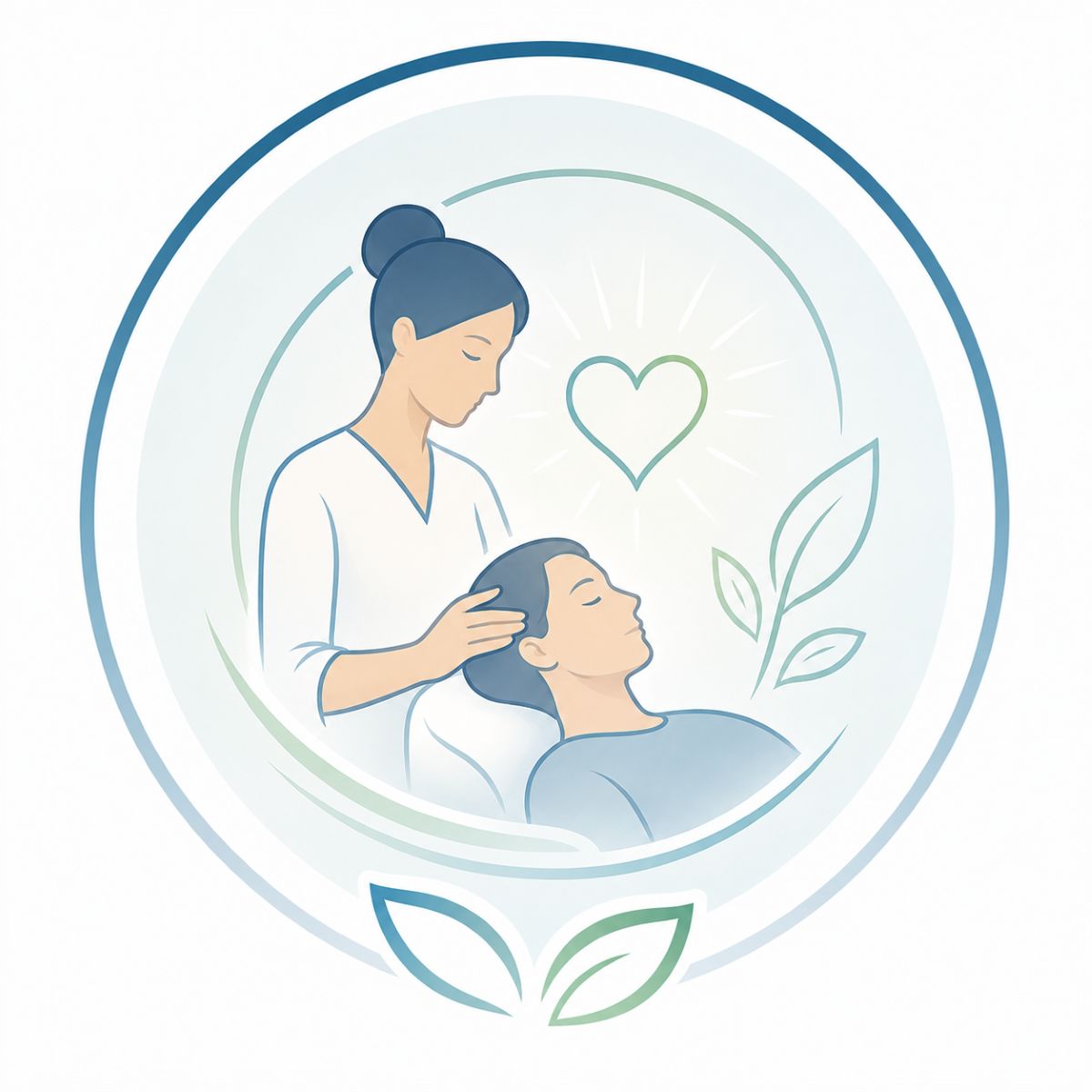 Icône représentant un kinésiologue accompagnant une personne avec écoute, confiance et bienveillance durant une séance de kinésiologie.