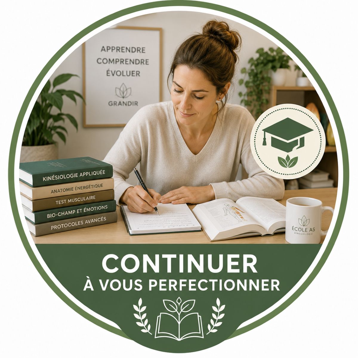 Illustration représentant un kinésiologue poursuivant sa formation continue et son perfectionnement professionnel à l'École AS.