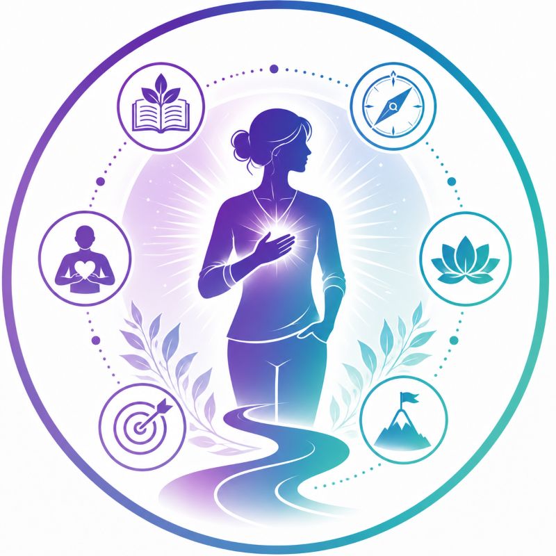 Icône représentant le développement de l'identité du thérapeute dans la méthode Kinémotion®, illustrant l'évolution personnelle, la confiance et la posture professionnelle du futur kinésiologue.