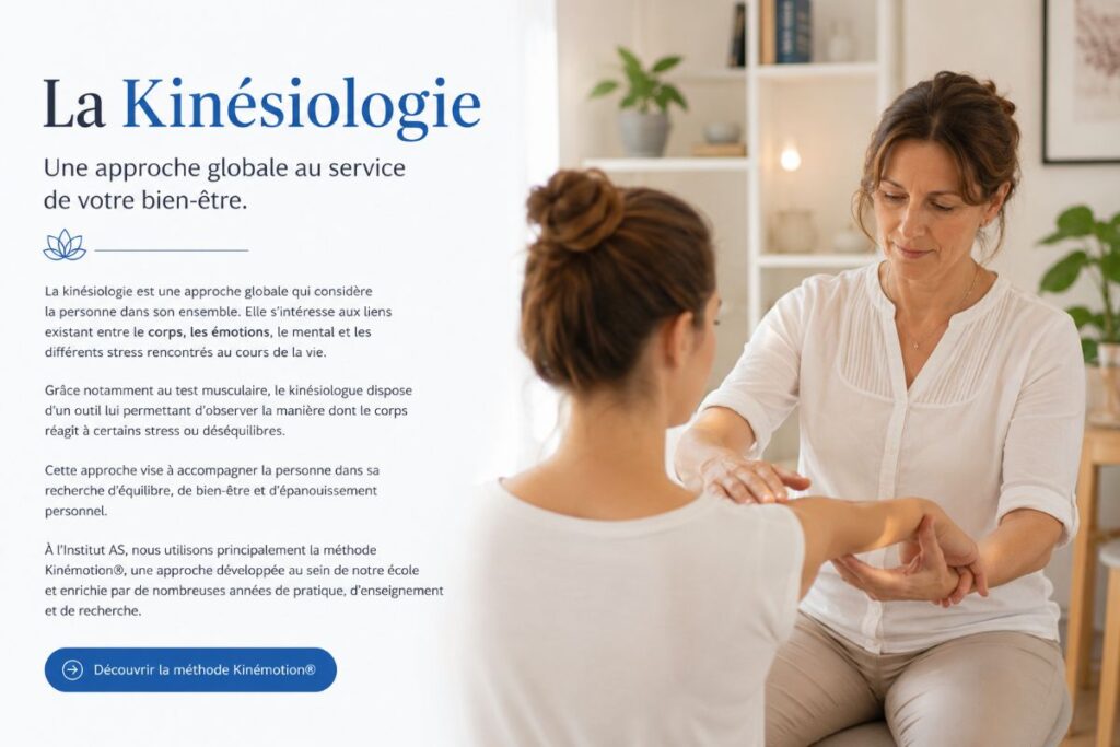 La Kinésiologie - Institut AS Séance de kinésiologie à l'Institut AS à Champagne dans le canton de Vaud. Accompagnement personnalisé utilisant notamment le test musculaire dans le cadre de la méthode Kinémotion.